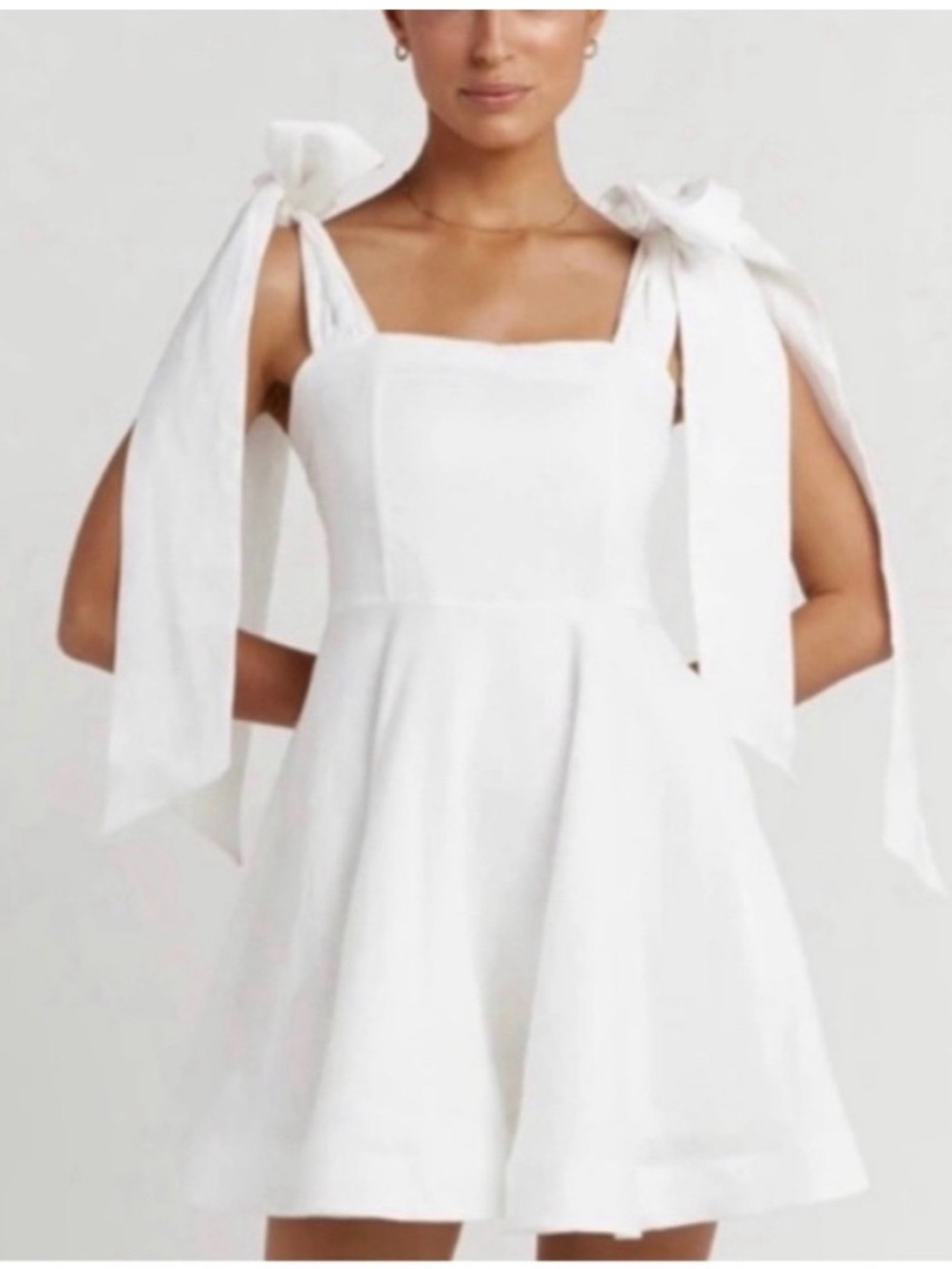 DISSH Aisle Linen White Bow-Shoulder Mini Dress Size 4 Quiet Luxury